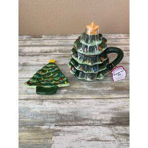 Mr. Christmas Nostalgic Tree Mug & Tray Set Mid-Century Style Holiday Decor
